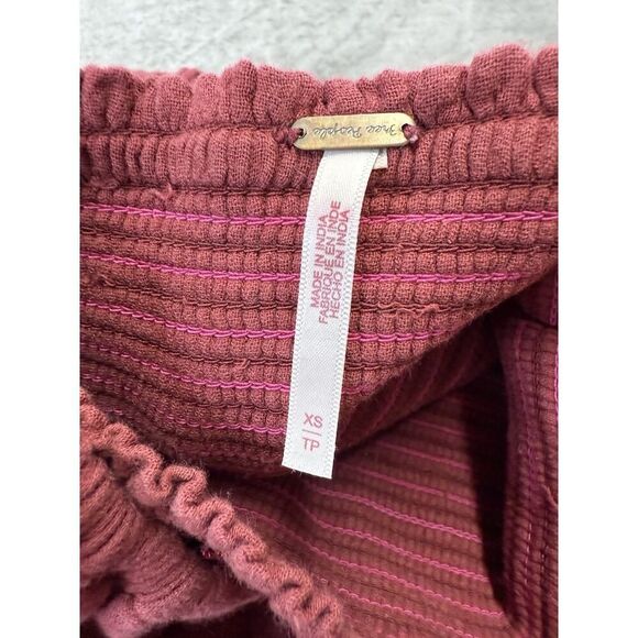 Free People Dahlia Embroidered Maxi Dress XS Rust Coral Smocked Boho Cotton - Picture 12 of 14